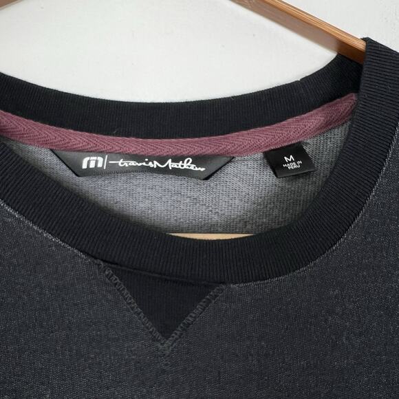 Travis Mathew Crewneck Sweater Mens Size M Heathered Black Pullover Pocket - Picture 9 of 10